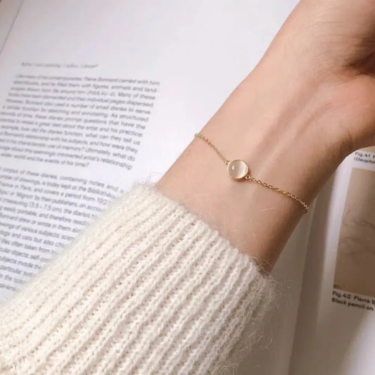 White Chalcedony 925 Silver Bracelet – Korean Style Soulmate Jewelry | same ANTHEM. - 15x3cm / gold