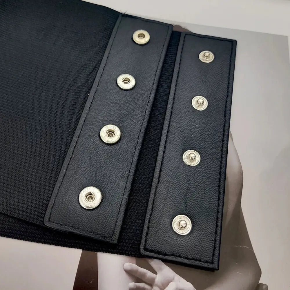 Wide Black Leather Corset Belt | Designer Stretch Cummerbund | same ANTHEM. - black corset / 74cm