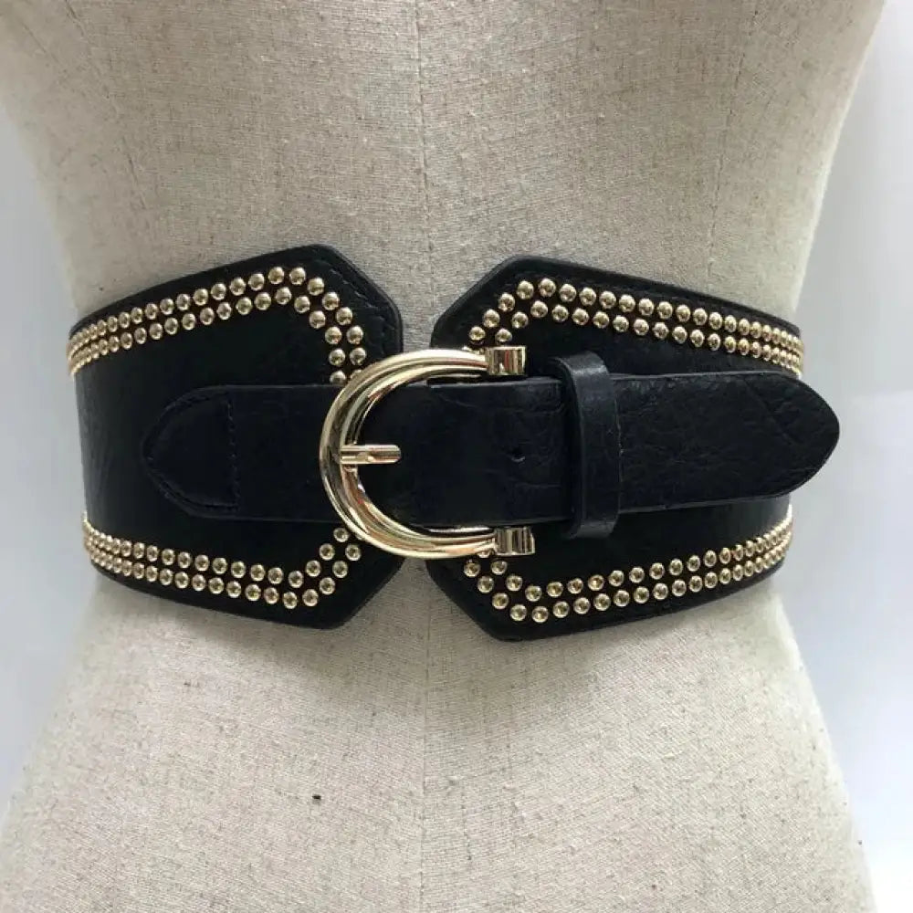 Wide Corset Luxury Rivet Pin BuckleBelt | same ANTHEM. - black