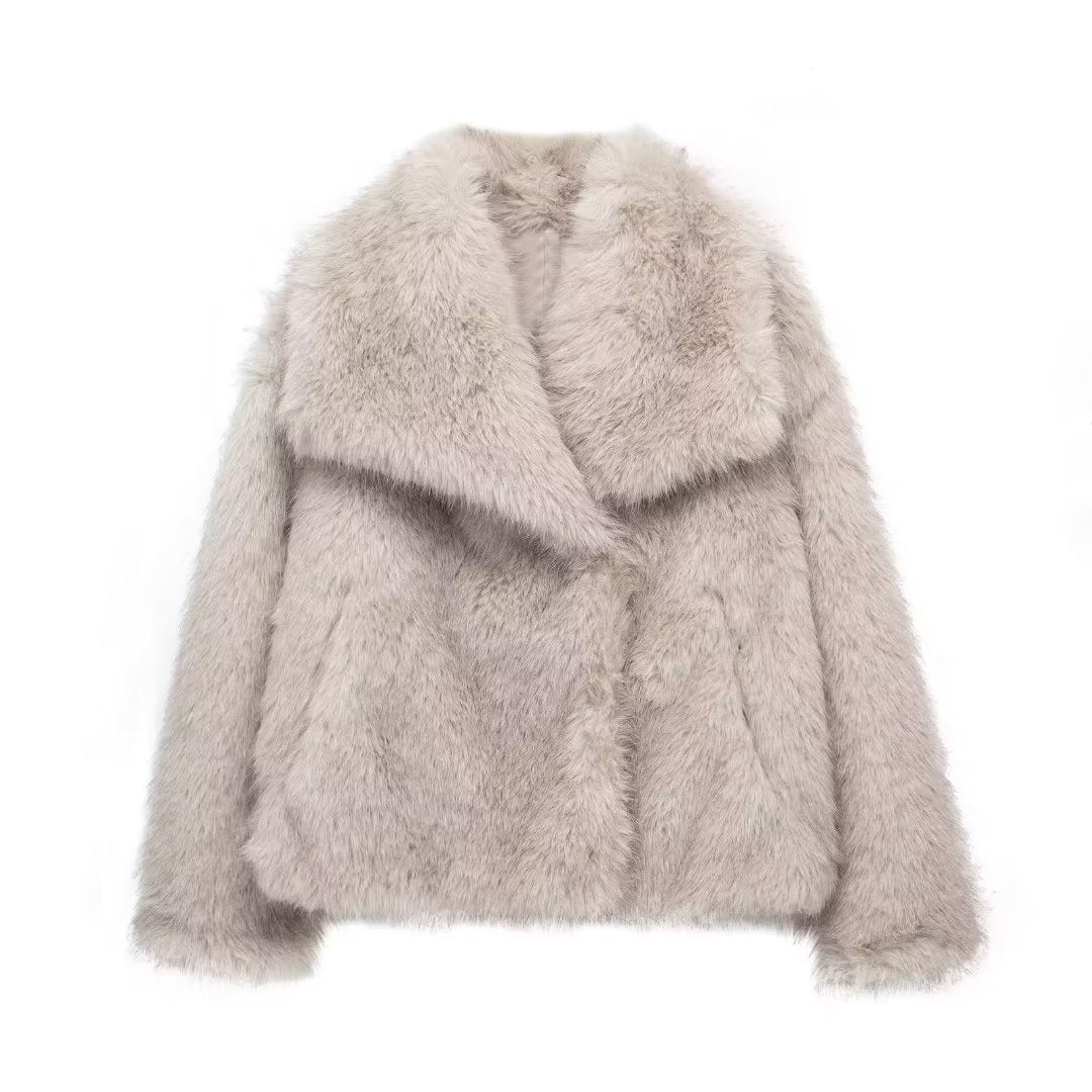 Winter Plush Lapel Coat for Soulmates & Chosen Family | same ANTHEM - Greige / L