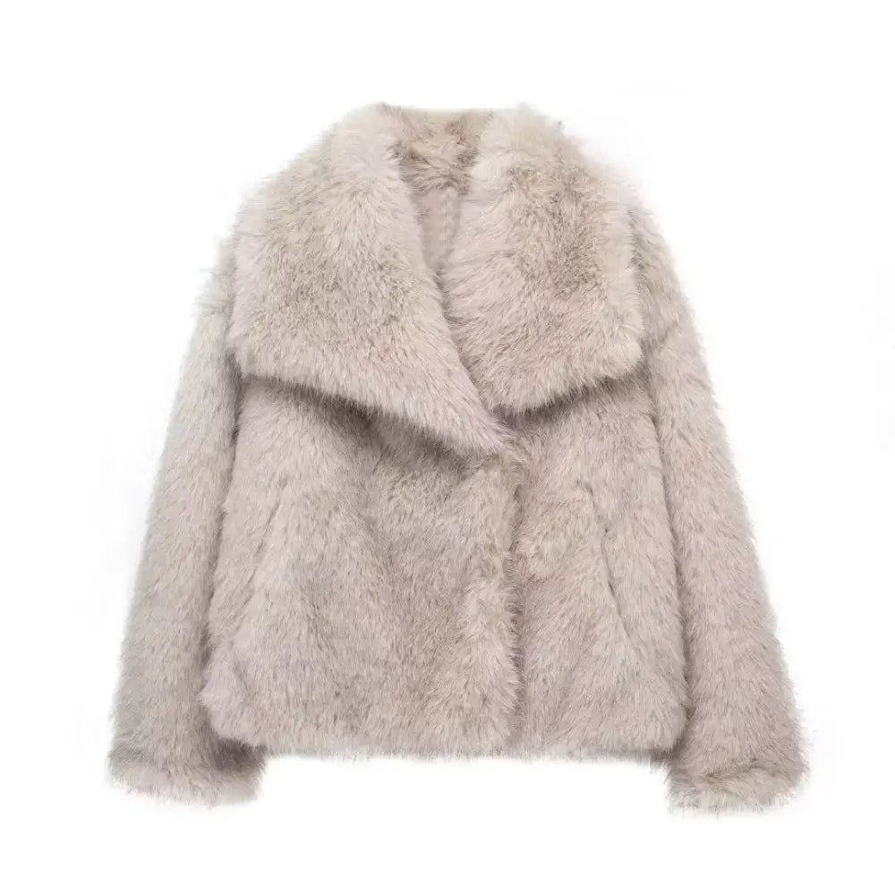 Winter Plush Lapel Coat for Soulmates & Chosen Family | same ANTHEM - Greige / L