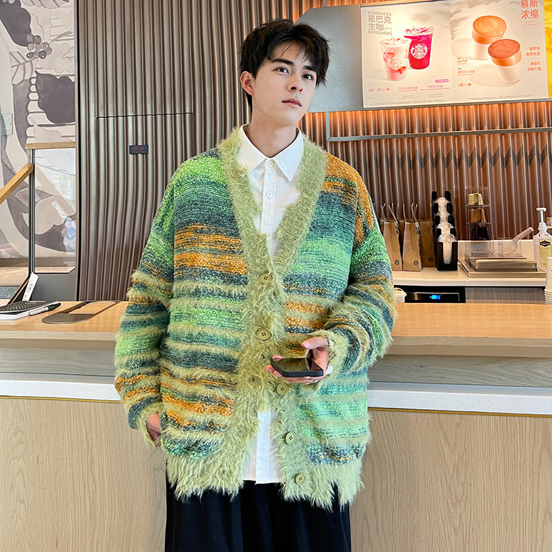 Winter Stripe Cardigan – Loose Knit Streetwear for Men | same ANTHEM