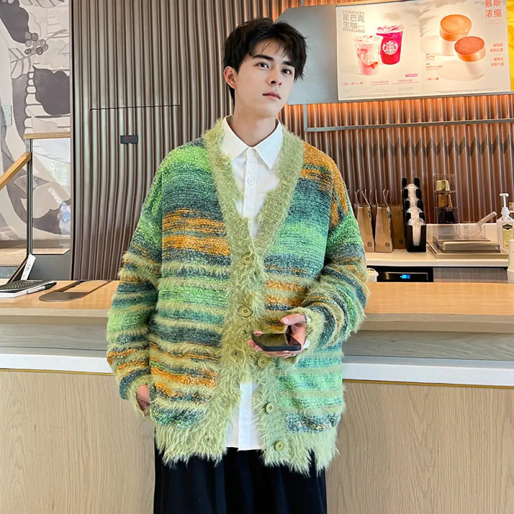 Winter Stripe Cardigan – Loose Knit Streetwear for Men | same ANTHEM