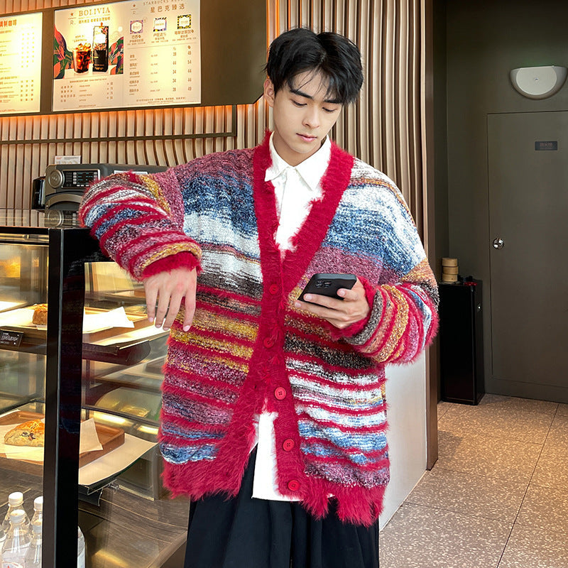 Winter Stripe Cardigan – Loose Knit Streetwear for Men | same ANTHEM