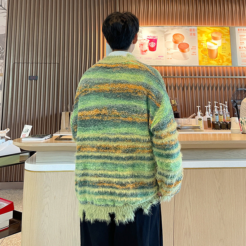 Winter Stripe Cardigan – Loose Knit Streetwear for Men | same ANTHEM