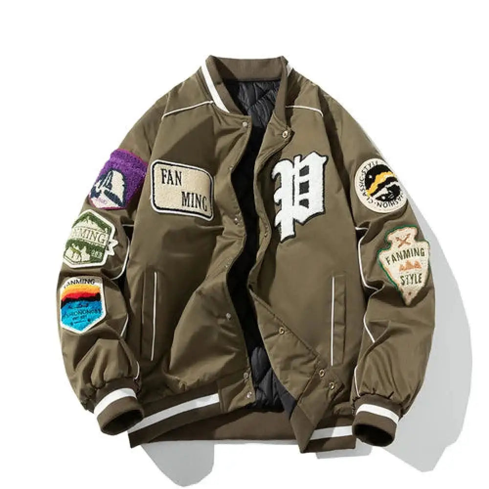 Winter Varsity Baseball Jacket – Street Fashion Hip Hop Coat | same ANTHEM - Armygreen thick / M