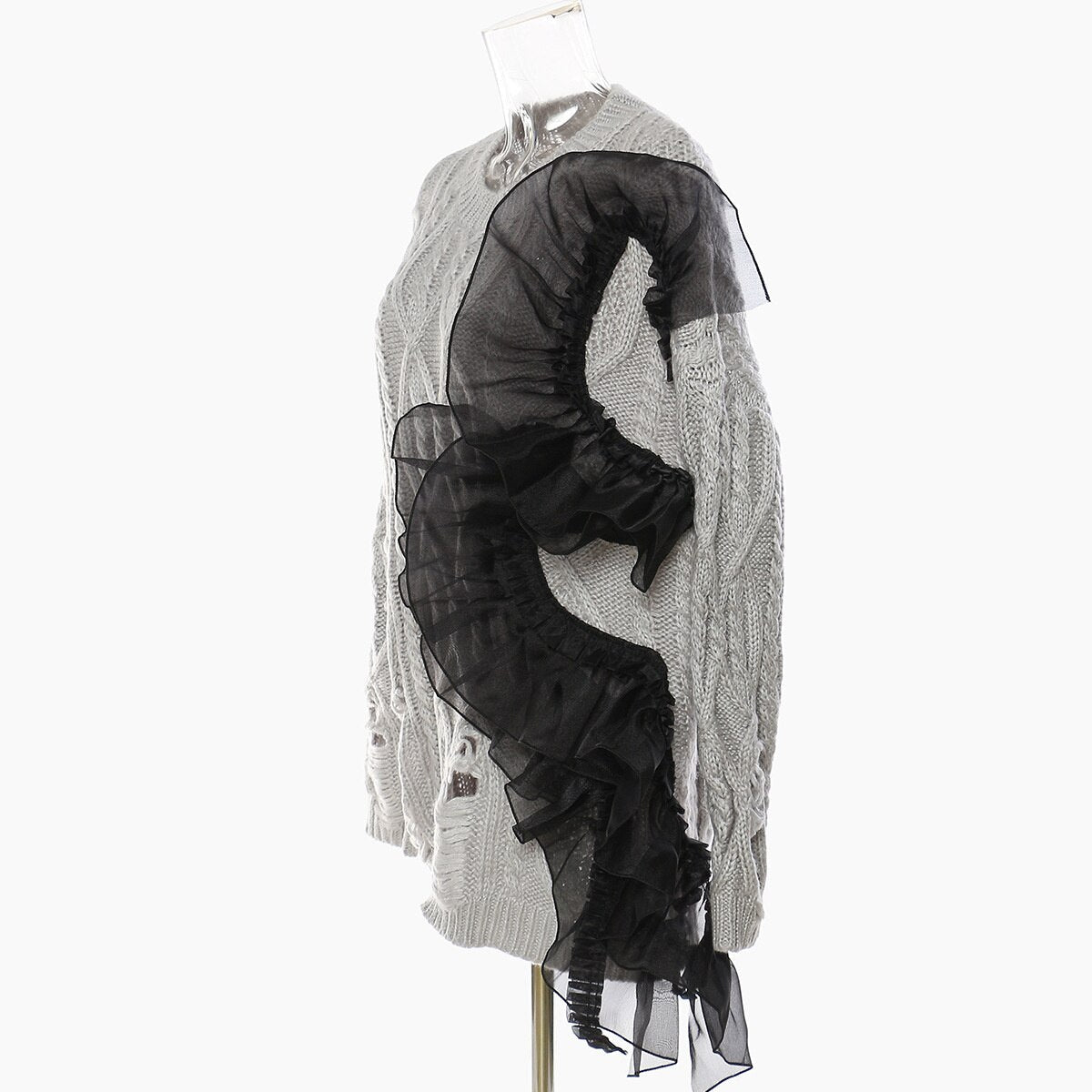 Women’s Asymmetric Wool Sweater - Ripped Meche Stitching | same ANTHEM Chic Streetwear