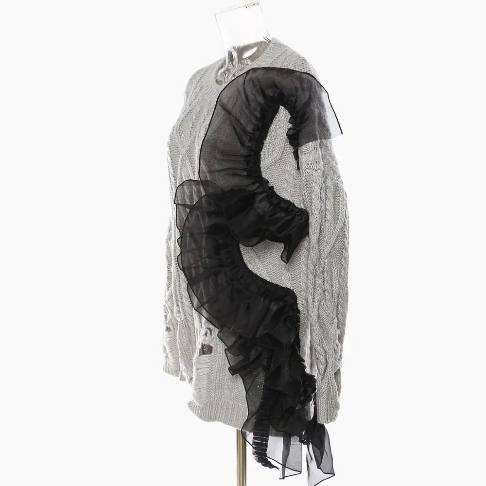Women’s Asymmetric Wool Sweater - Ripped Meche Stitching | same ANTHEM Chic Streetwear