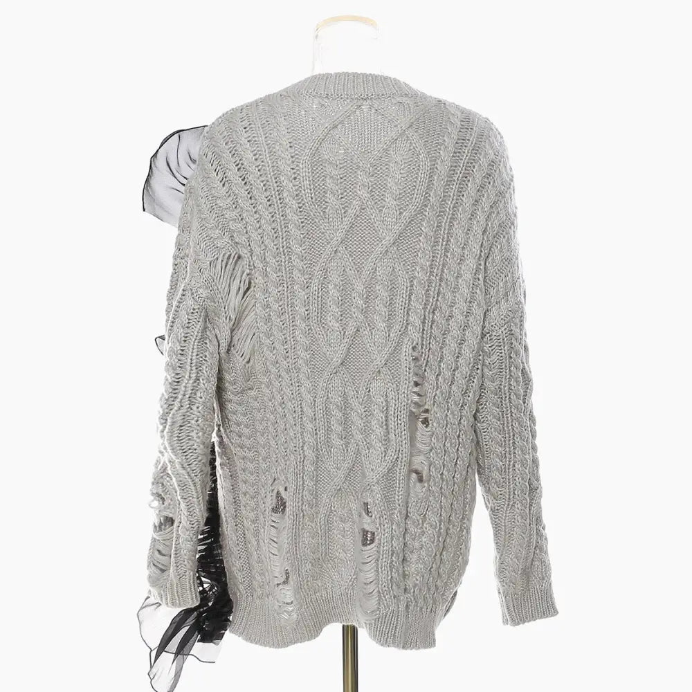 Women’s Asymmetric Wool Sweater - Ripped Meche Stitching | same ANTHEM Chic Streetwear