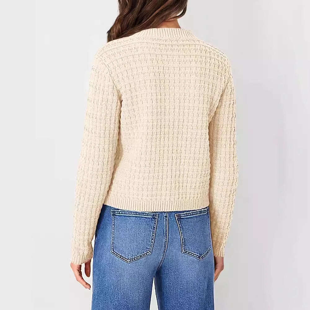 Women’s Crew Neck Knitted Sweater Coat – Classic Chic Elegance | same ANTHEM