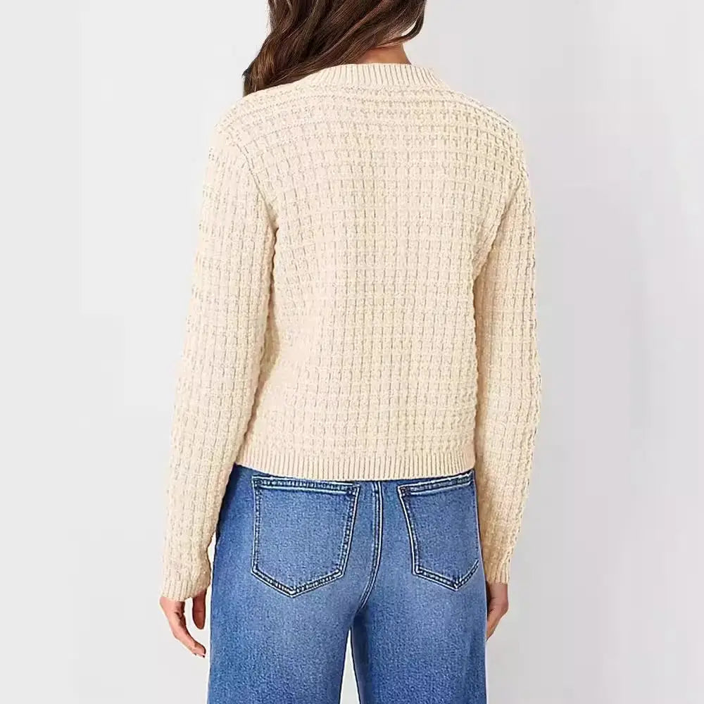 Women’s Crew Neck Knitted Sweater Coat – Classic Chic Elegance | same ANTHEM