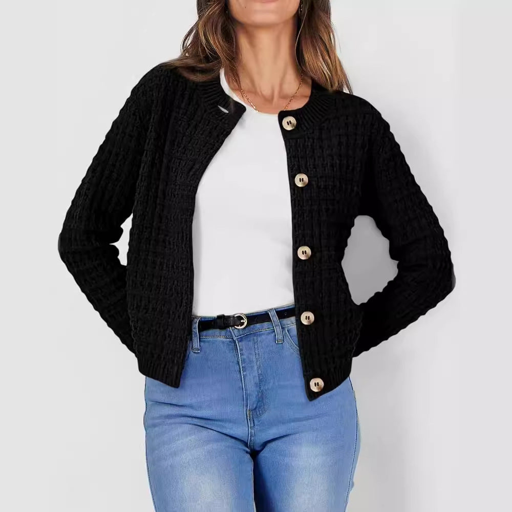 Women’s Crew Neck Knitted Sweater Coat – Classic Chic Elegance | same ANTHEM - Black / 2XL