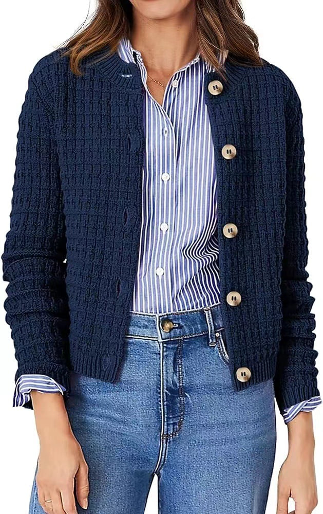 Women’s Crew Neck Knitted Sweater Coat – Classic Chic Elegance | same ANTHEM - 278 Purplish Blue / 2XL
