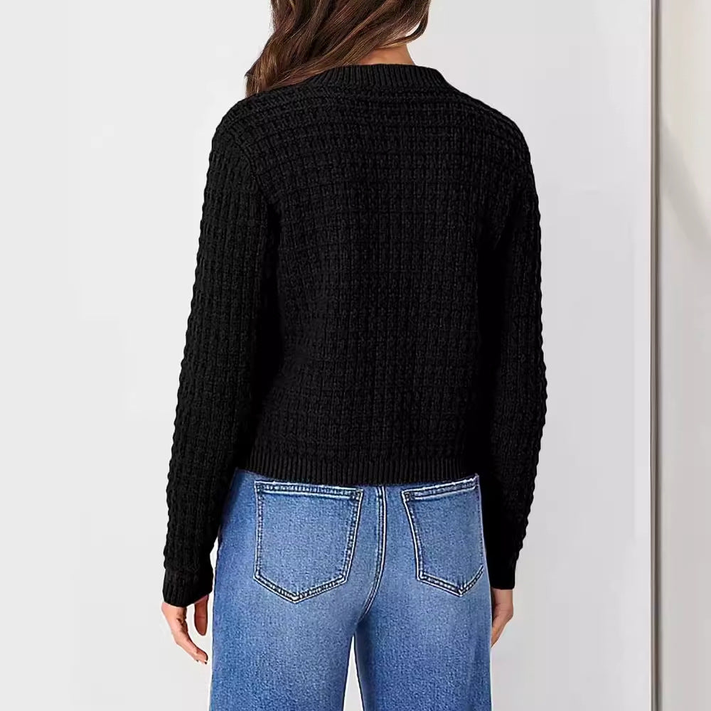 Women’s Crew Neck Knitted Sweater Coat – Classic Chic Elegance | same ANTHEM