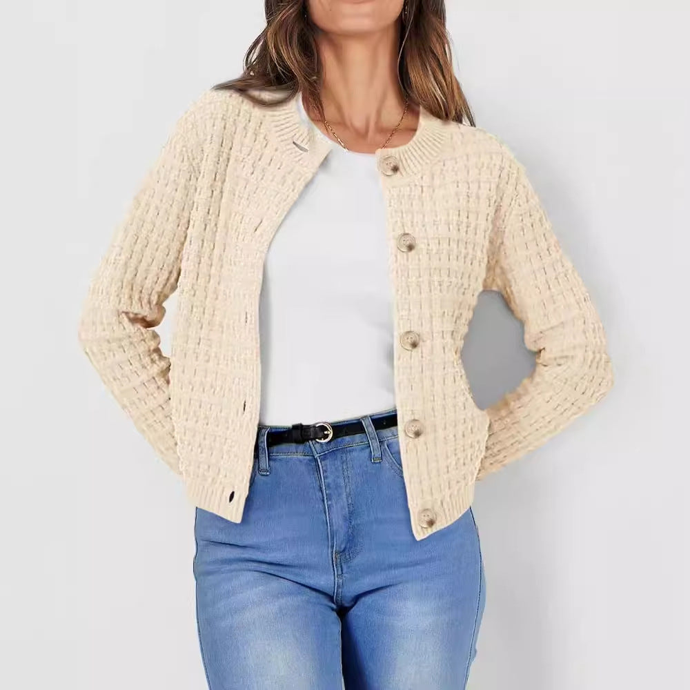 Women’s Crew Neck Knitted Sweater Coat – Classic Chic Elegance | same ANTHEM