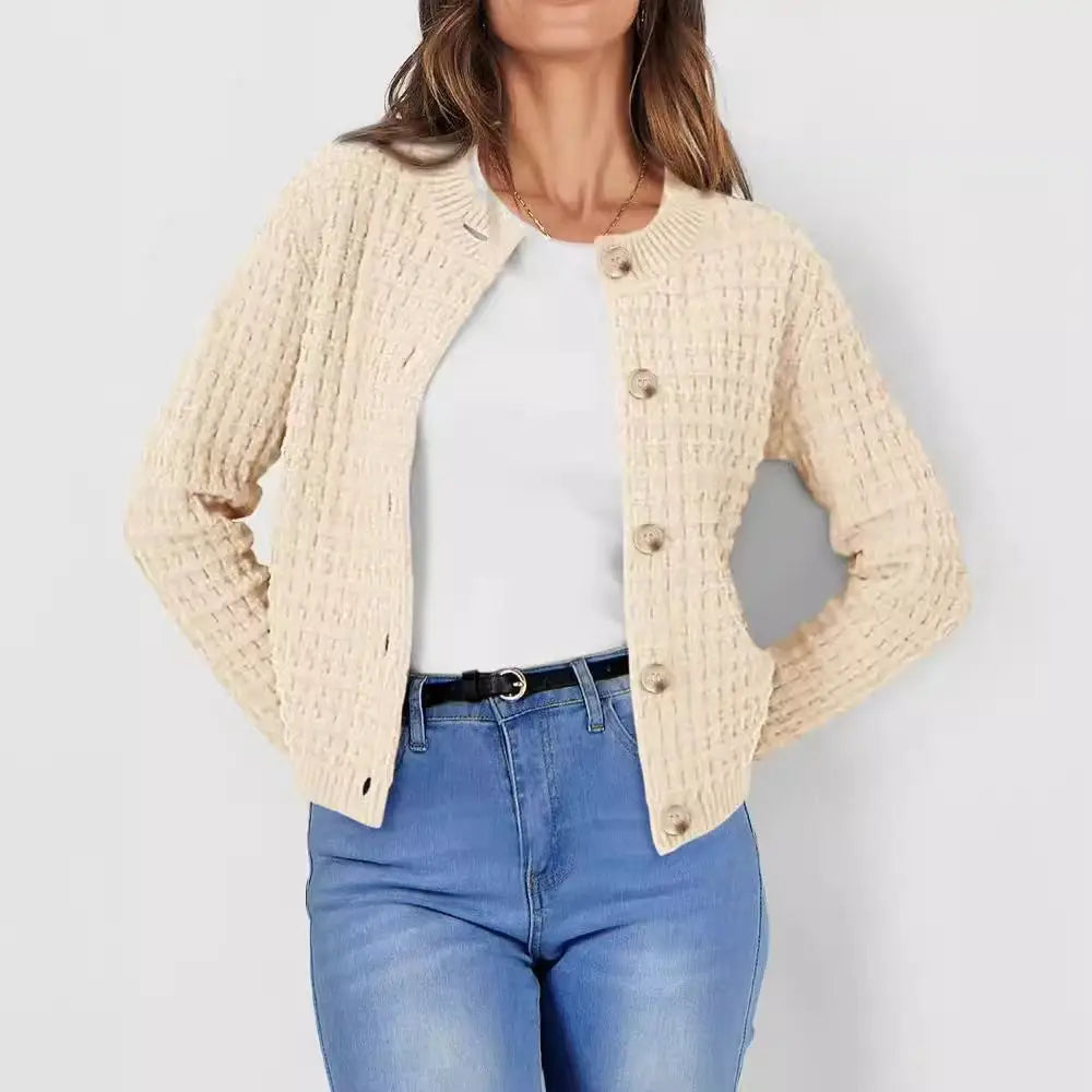 Women’s Crew Neck Knitted Sweater Coat – Classic Chic Elegance | same ANTHEM
