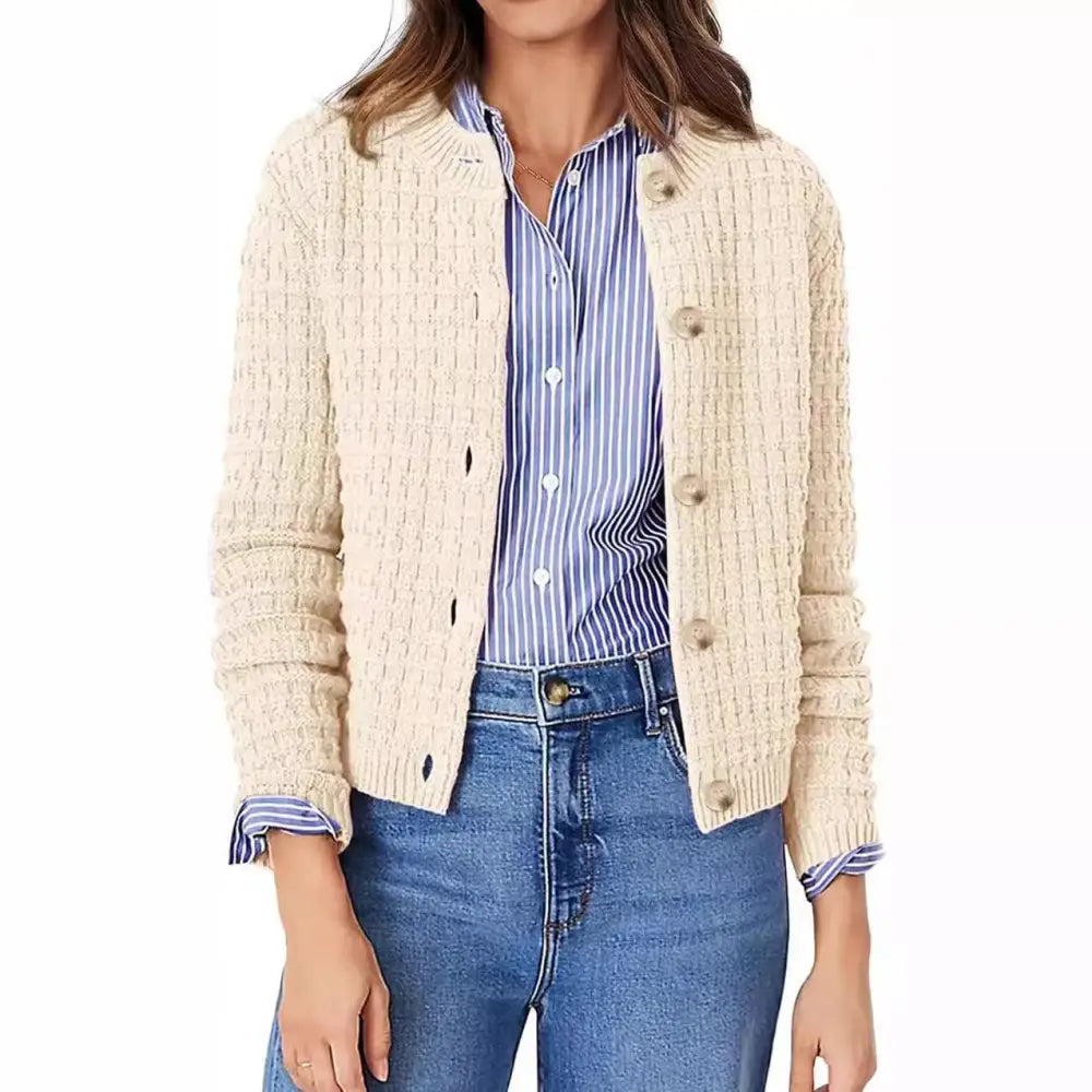 Women’s Crew Neck Knitted Sweater Coat – Classic Chic Elegance | same ANTHEM
