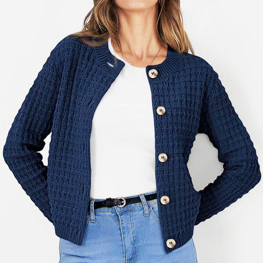 Women’s Crew Neck Knitted Sweater Coat – Classic Chic Elegance | same ANTHEM