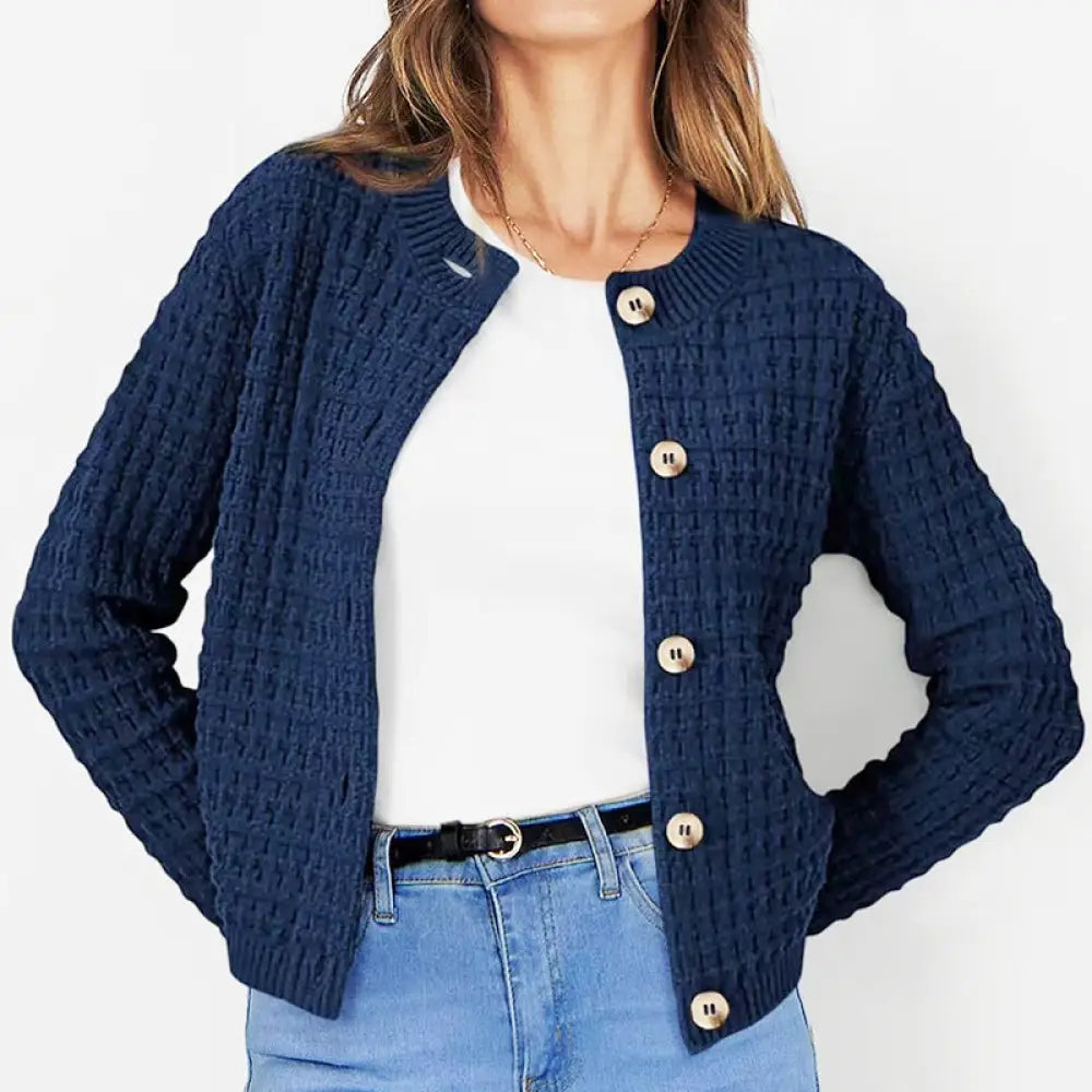 Women’s Crew Neck Knitted Sweater Coat – Classic Chic Elegance | same ANTHEM