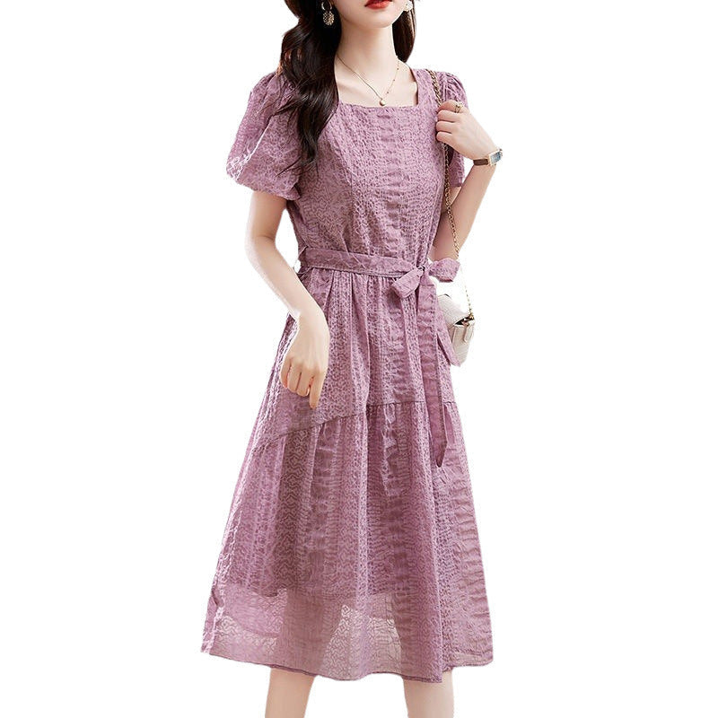 Women’s French-Style Square Collar Purple Dress | Romantic & Chic Lover’s Dress | Same Anthem