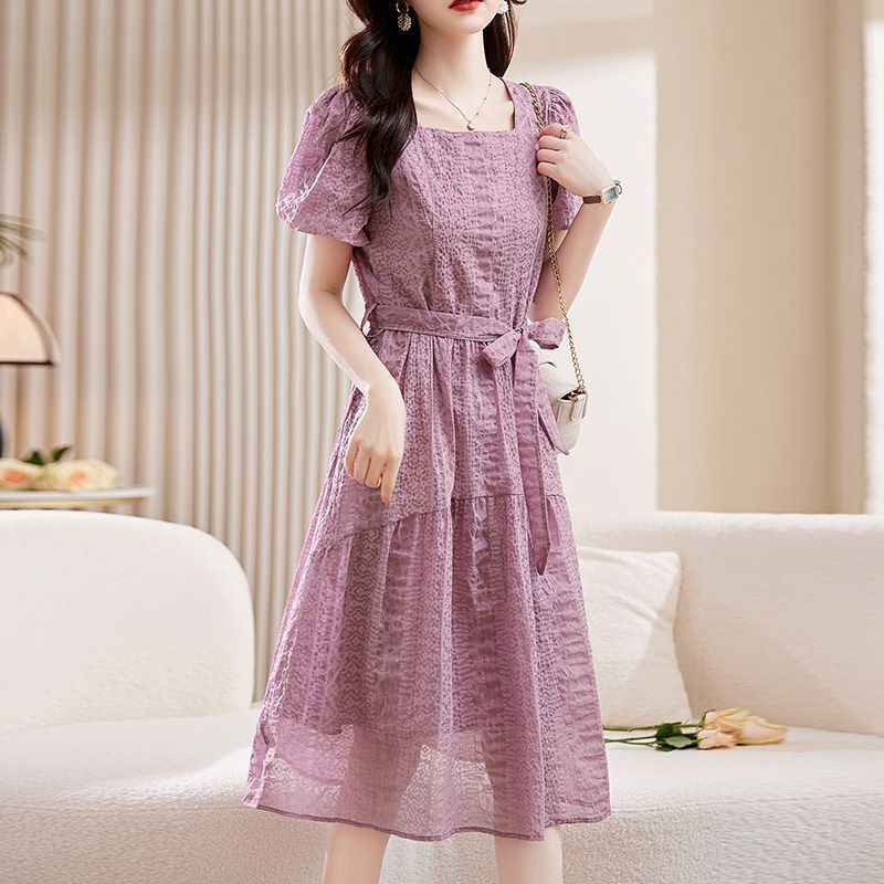 Women’s French-Style Square Collar Purple Dress | Romantic & Chic Lover’s Dress | Same Anthem
