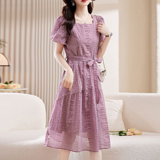 Women’s French-Style Square Collar Purple Dress | Romantic & Chic Lover’s Dress | Same Anthem