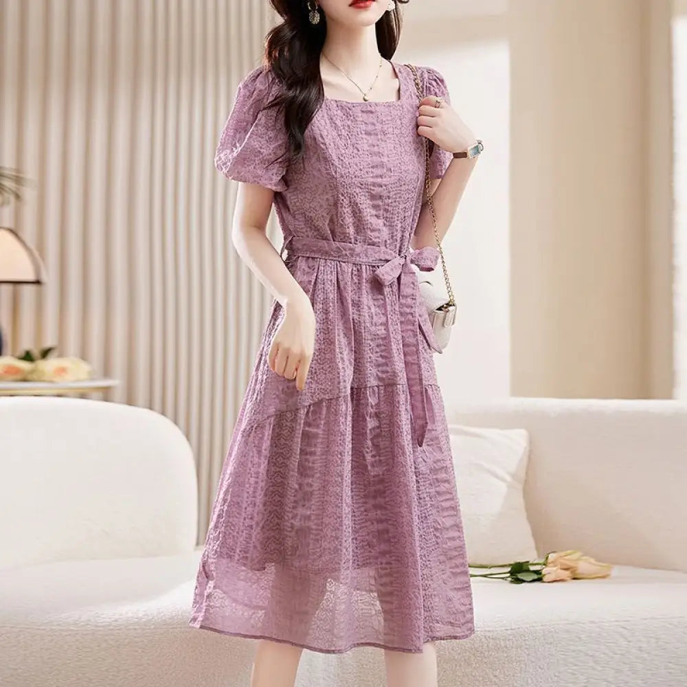 Women’s French-Style Square Collar Purple Dress | Romantic & Chic Lover’s Dress | Same Anthem