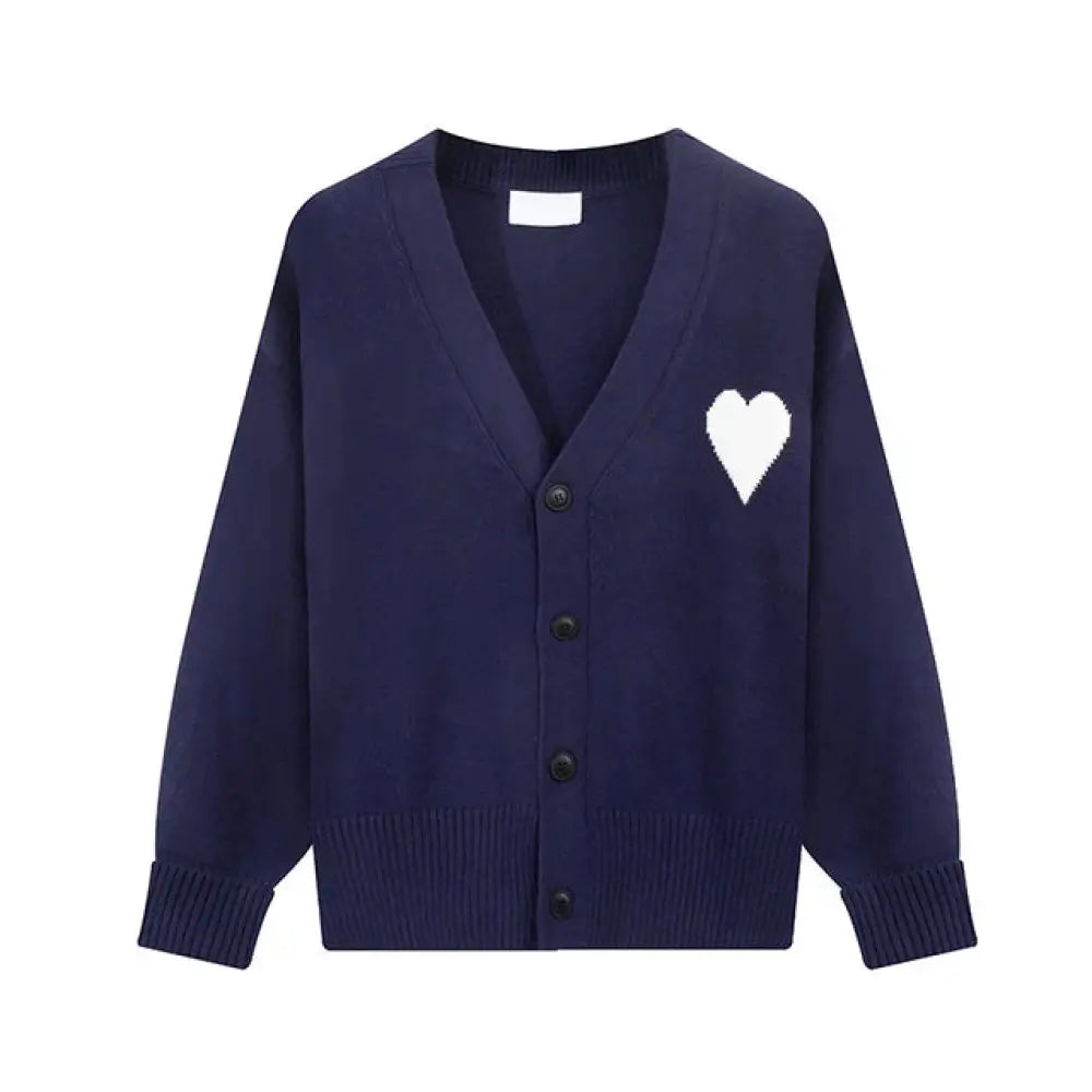 Women’s Heart Embroidered Cardigan – same ANTHEM | Dreamy Romantic French Chic for Soulmates - dark blue / S