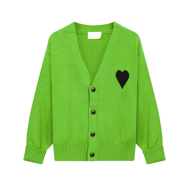 Women’s Heart Embroidered Cardigan – same ANTHEM | Dreamy Romantic French Chic for Soulmates - Fluorescent Green / S