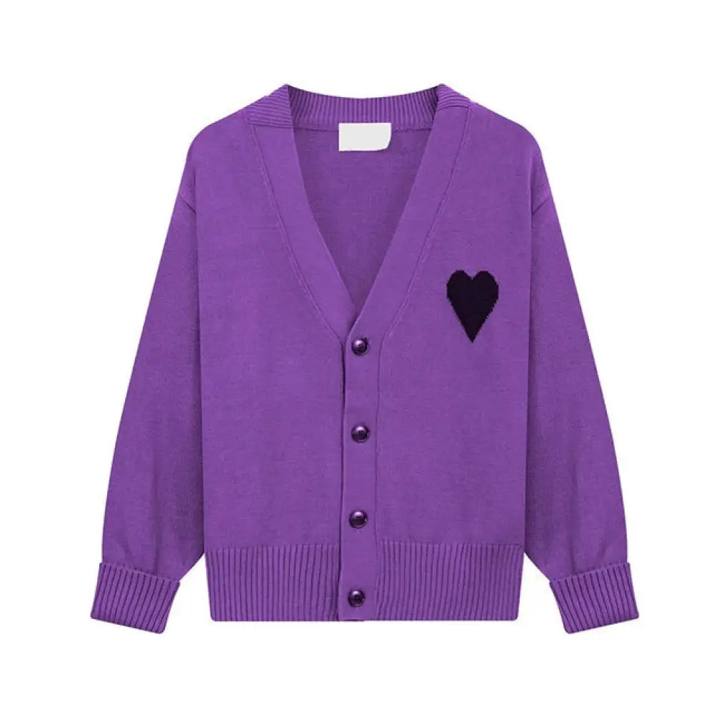 Women’s Heart Embroidered Cardigan – same ANTHEM | Dreamy Romantic French Chic for Soulmates - Purple / S
