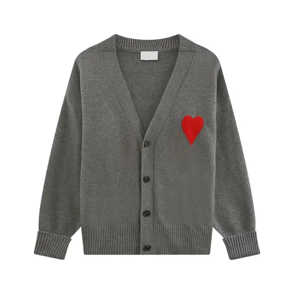 Women’s Heart Embroidered Cardigan – same ANTHEM | Dreamy Romantic French Chic for Soulmates - Gray Red / S