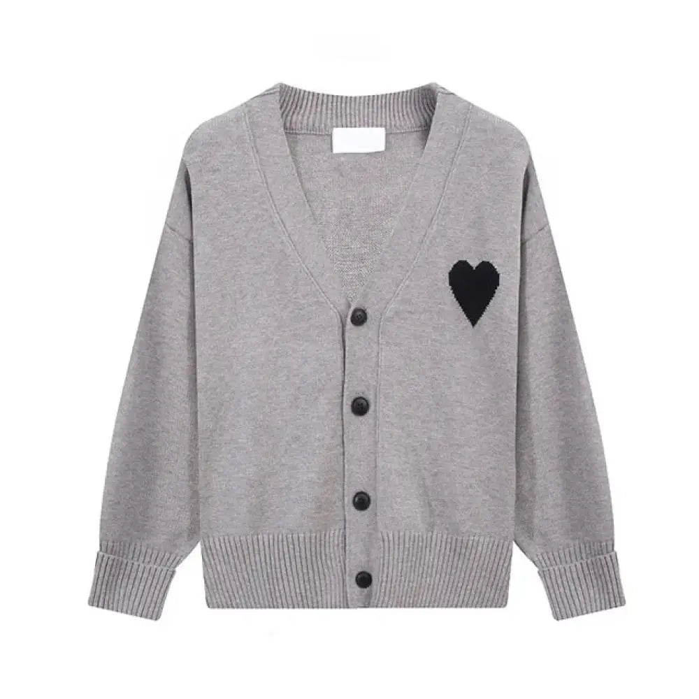 Women’s Heart Embroidered Cardigan – same ANTHEM | Dreamy Romantic French Chic for Soulmates - dark gray / S