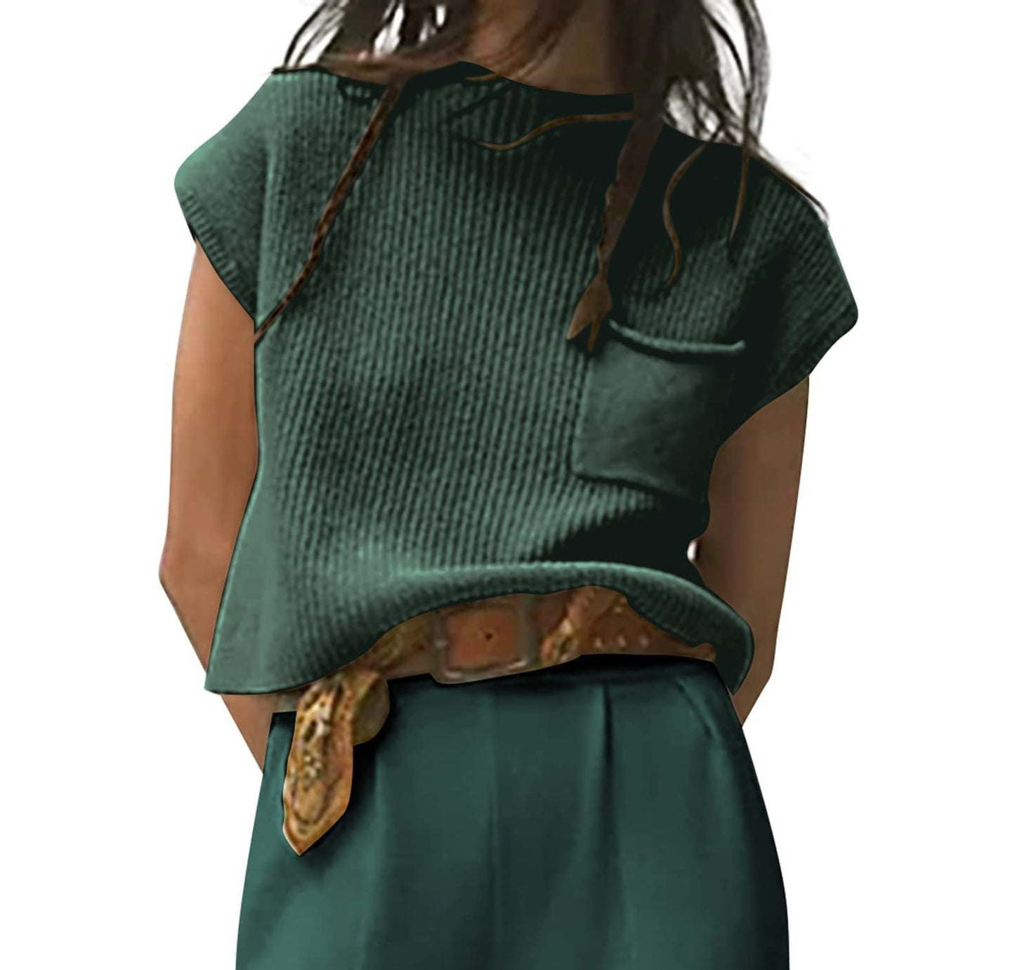 Women’s Knitted Sleeveless Pocket Rib Pullover Vest – Casual & Chic | same ANTHEM - Green / 2XL - Knitted Top