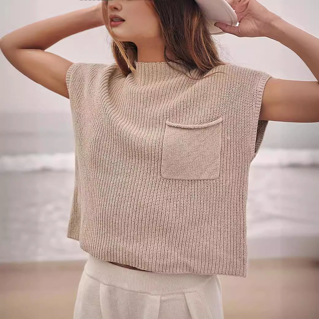 Women’s Knitted Sleeveless Pocket Rib Pullover Vest – Casual & Chic | same ANTHEM - Knitted Top