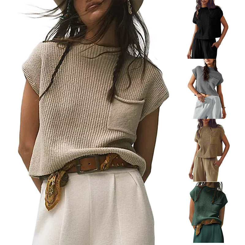 Women’s Knitted Sleeveless Pocket Rib Pullover Vest – Casual & Chic | same ANTHEM - Knitted Top