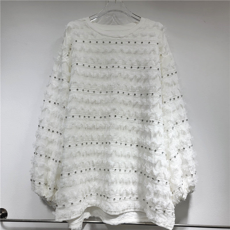 Women’s Layered 3D Flower Pullover – same ANTHEM | Dreamy Romantic French Chic for Soulmates - White / One size