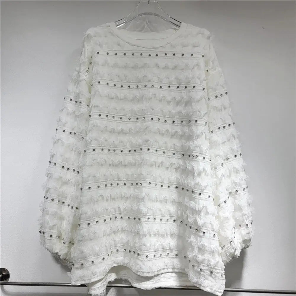 Women’s Layered 3D Flower Pullover – same ANTHEM | Dreamy Romantic French Chic for Soulmates - White / One size