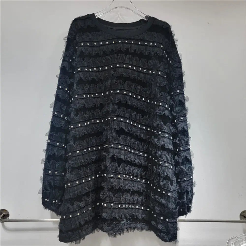 Women’s Layered 3D Flower Pullover – same ANTHEM | Dreamy Romantic French Chic for Soulmates - Black / One size