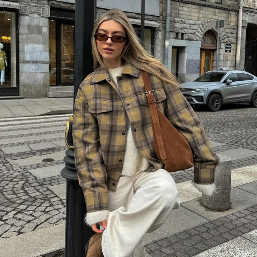 Women’s Plaid Pattern Wool Coat – Japanese Style Chic | same ANTHEM