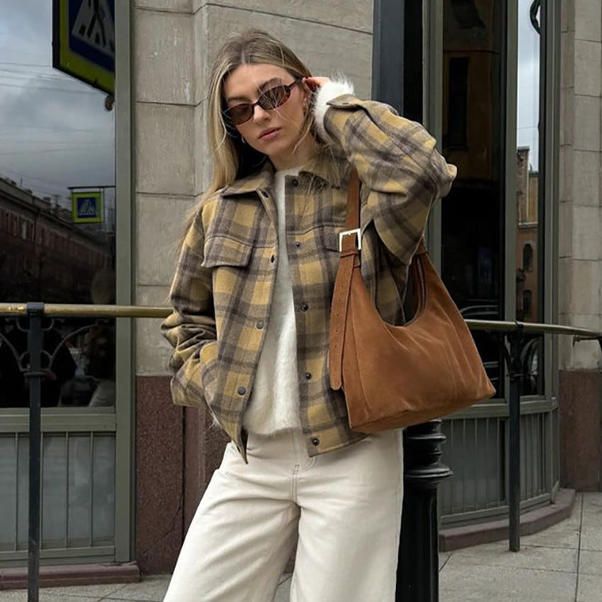 Women’s Plaid Pattern Wool Coat – Japanese Style Chic | same ANTHEM