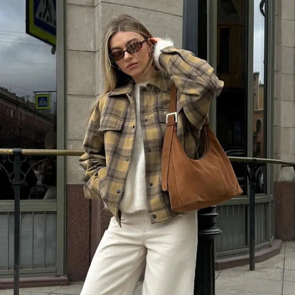Women’s Plaid Pattern Wool Coat – Japanese Style Chic | same ANTHEM