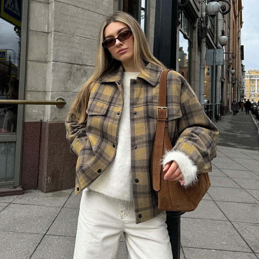 Women’s Plaid Pattern Wool Coat – Japanese Style Chic | same ANTHEM