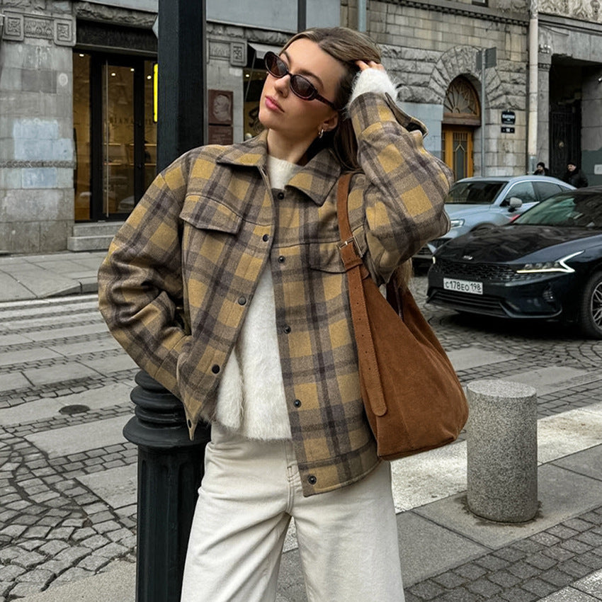Women’s Plaid Pattern Wool Coat – Japanese Style Chic | same ANTHEM - Grid pattern / S