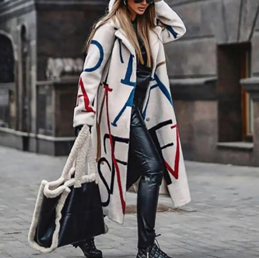 Women’s Printed Dragon And Phoenix Woolen Coat - Bag