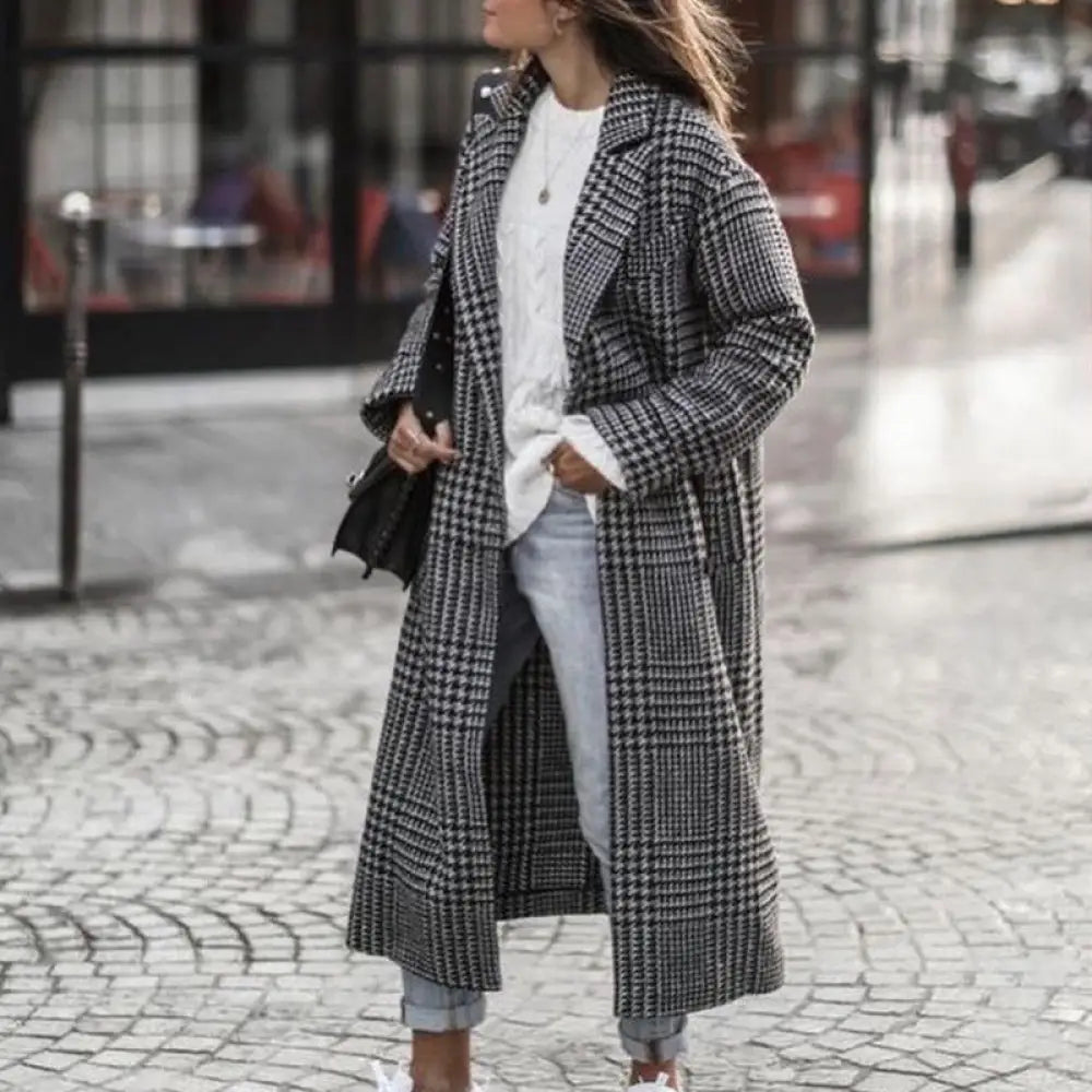 Women’s Printed Dragon And Phoenix Woolen Coat - Black Plaid / 4XL - Bag