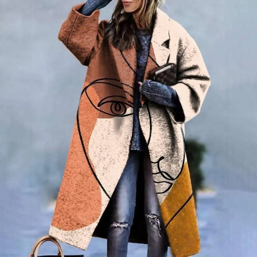 Women’s Printed Dragon And Phoenix Woolen Coat - Figure 58 / 4XL - Bag