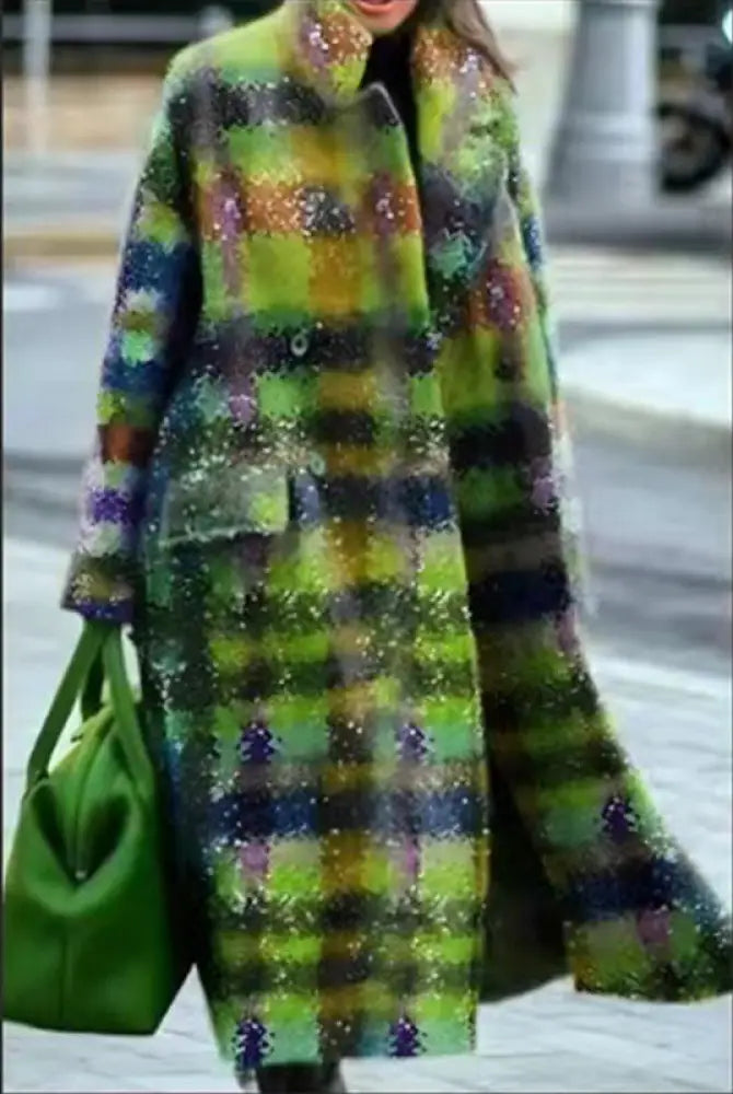 Women’s Printed Dragon And Phoenix Woolen Coat - Yellow Green / 4XL - Bag