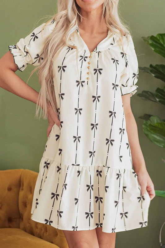 Women’s Ruffle Short Sleeve Dress | Casual Boho Streetwear | same ANTHEM - Cream / L