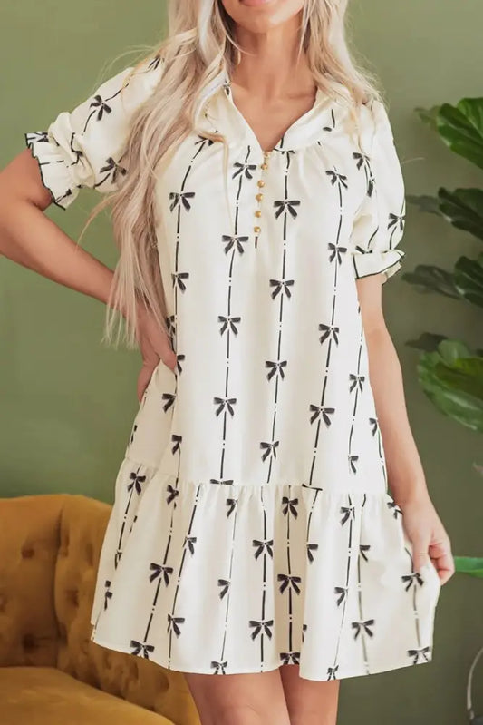 Women’s Ruffle Short Sleeve Dress | Casual Boho Streetwear | same ANTHEM - Cream / L