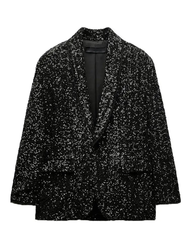 Women’s Sequins Blazer Jacket | Slim V-Collar Black Office Jacket | same ANTHEM.